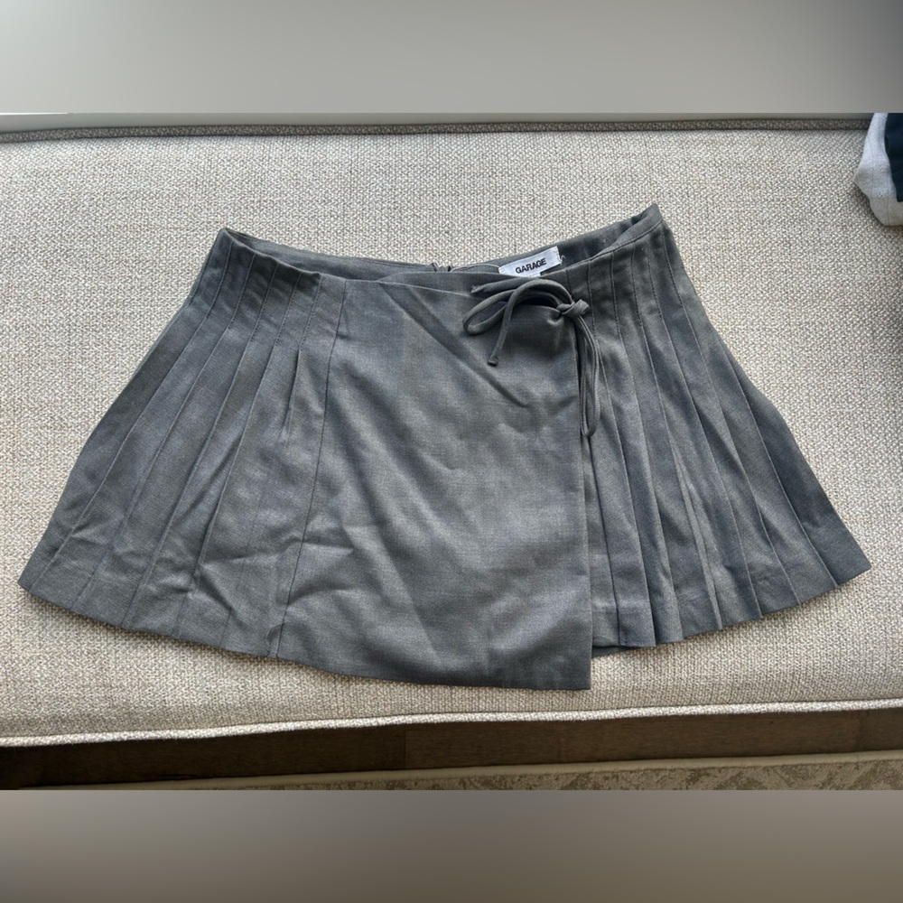 Garage Grey Pleated Mini Skirt with Side Tie